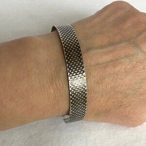 Oxidized Sterling Silver 925 Artisan A&M 10.5MM Textured Cuff Bracelet Sz 7.5"